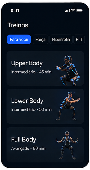 Lista de treinos personalizados dentro do app